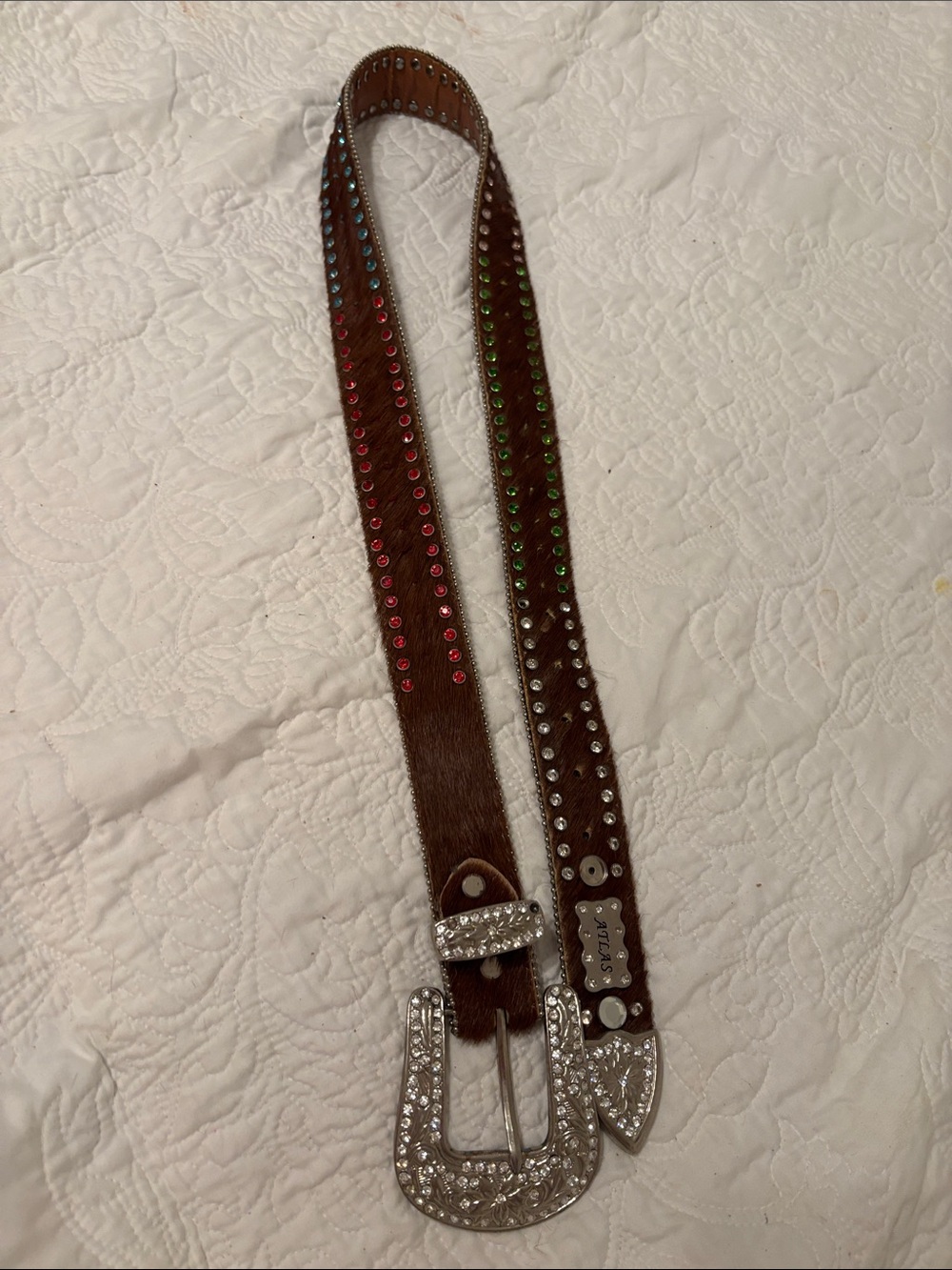 Brown Rhinestone Studded Western Belt with Crystal Buckle